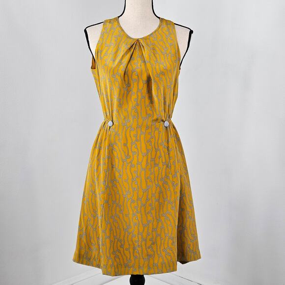 Anthropologie Girls From Savoy Yellow Sleeveless Print Silk Dress | Women's 4 - Picture 1 of 16